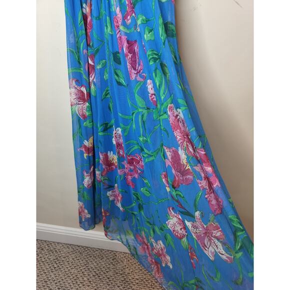 Kate & Lily Floral Maxi Dress Stretch Mesh Knit Surplice - Picture 5 of 10